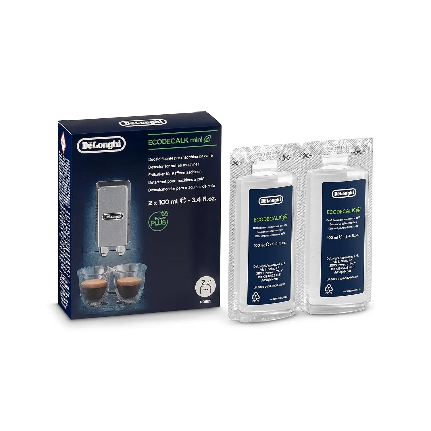 DELONGHI Eco Mini Descaler – 3.4 oz (Set of 2) | Eco-Friendly Descaling Solution for Coffee & Espresso Machines