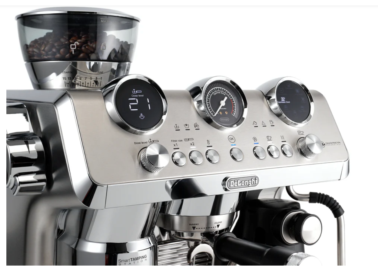 Close-up of Smart Tamping Station and temperature control settings