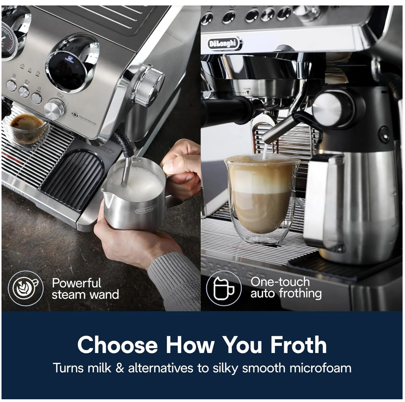 Side profile showing steam wand and burr grinder of La Specialista Maestro